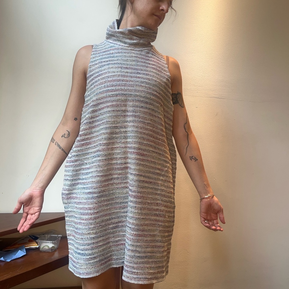 size M anthropologie striped mock neck tank dress